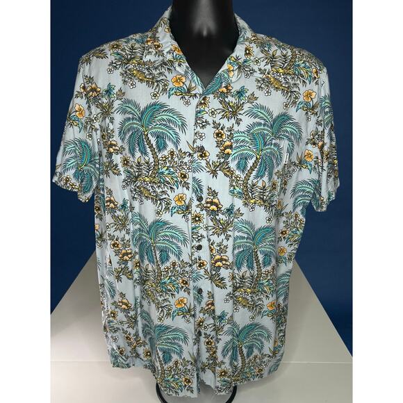 Hurley Hawaiian Shirt Mens Large Palm Tree Floral Aloha Surf Beach Button Up - Picture 1 of 11